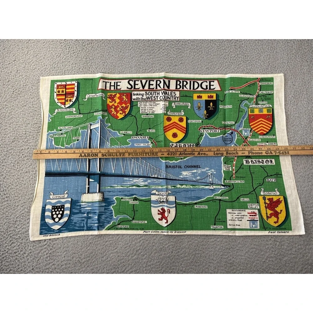 Vintage Old Bleach Severn Bridge Tea Towel Irish Linen Wales MCM